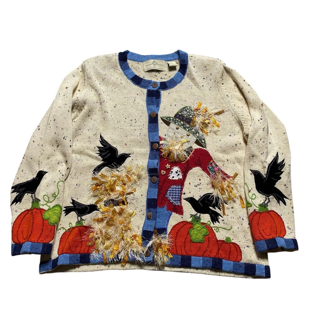 Vintage Design Options by Philip Jane Gordon Women XL Knit Cardigan Fall Pumpkin